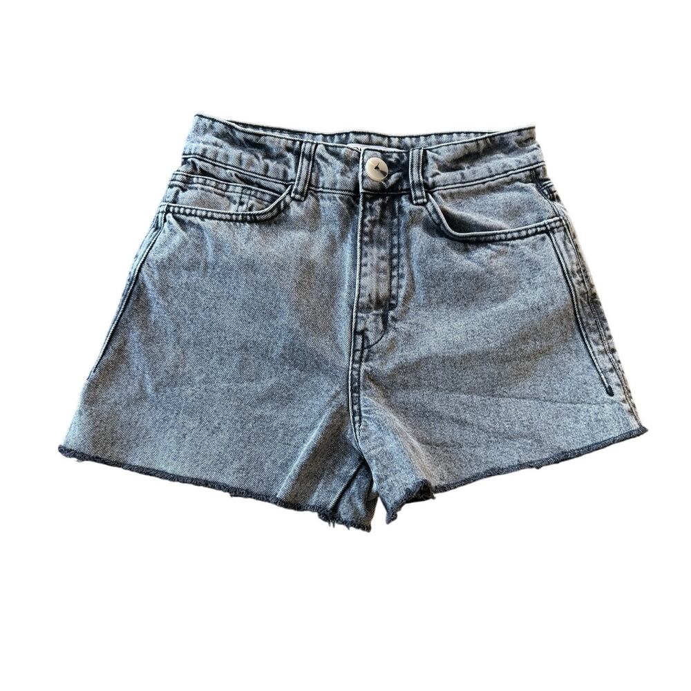Zara Women's High Waist Acid Wash Denim Shorts Size 4 Gray Raw Hem